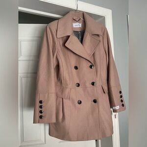 Calvin Klein Women's Tan Double-Breasted PeaCoat